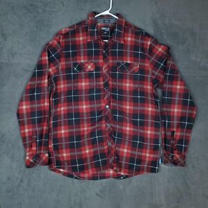 O'Neill Fleece Shirt Mens Large Red Black Plaid Superfleece Snap Button Casual